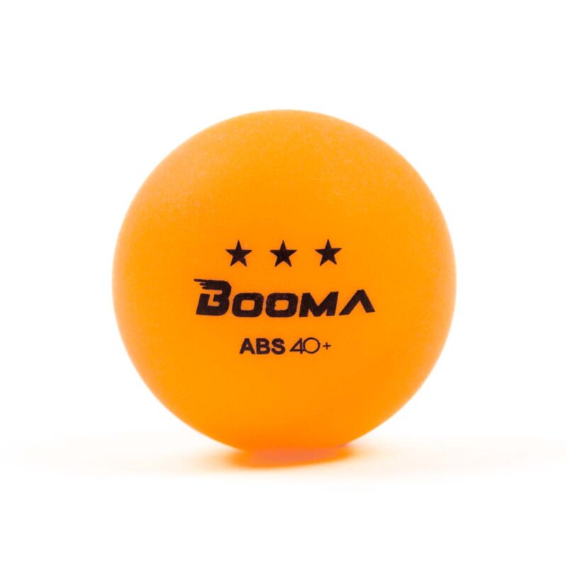 Image of an orange BOOMA ping pong ball.