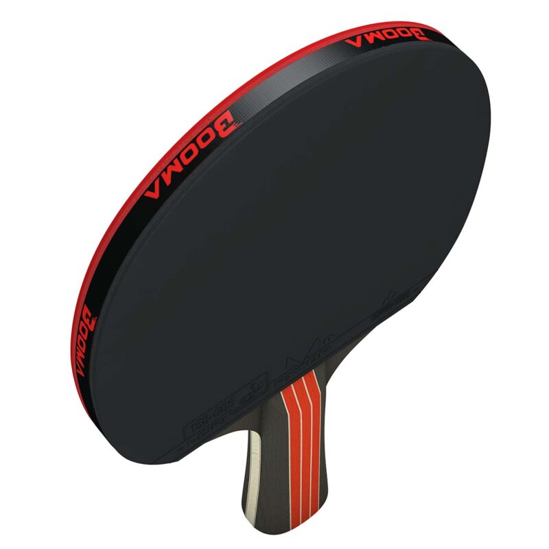 Angled image of the BOOMA Lightspeed Carbon ping pong paddle.