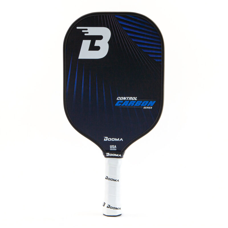 A blue BOOMA Control Carbon Series Pickleball paddle.