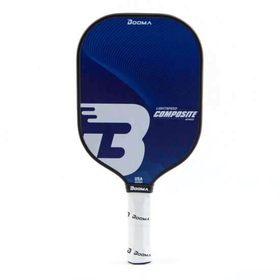 A blue BOOMA Lightspeed Composite Series Pickleball Paddle.