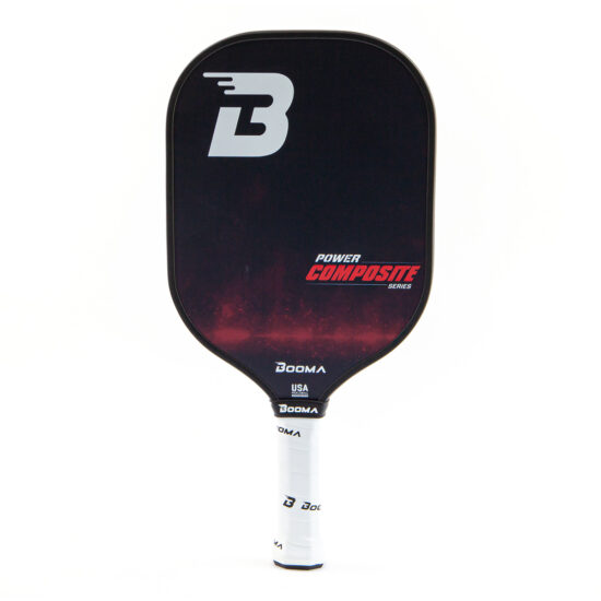 A red BOOMA Power Composite Series Pickleball paddle.