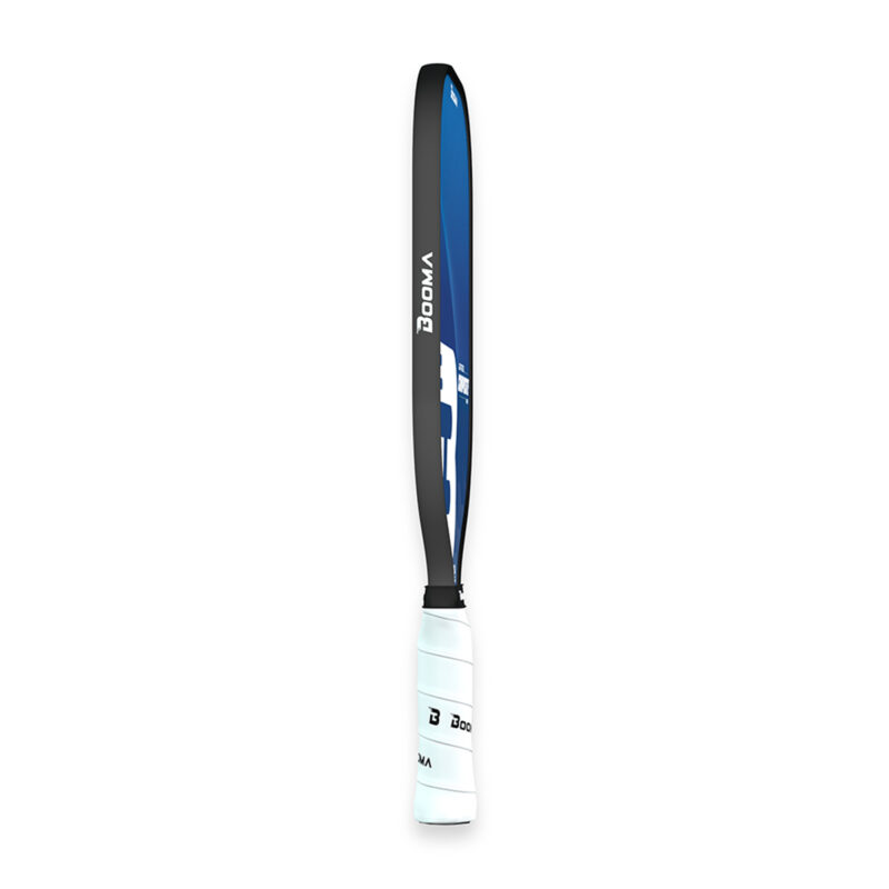 Side view of a blue BOOMA Lightspeed Composite Series pickleball paddle on a white background.