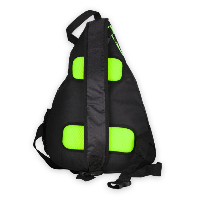 Back side of BOOMA's pickleball sling bag shows the back and shoulder padding.