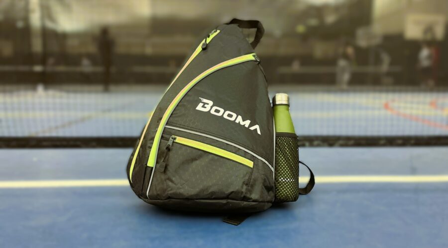 BOOMA pickleball bag at the net.