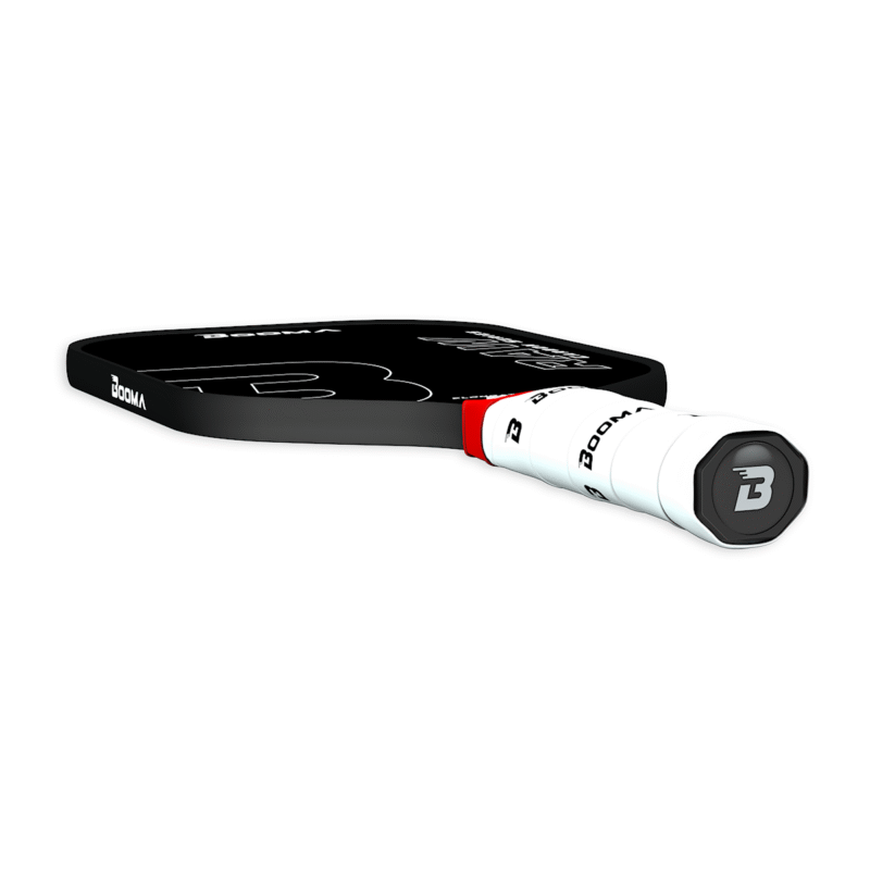 Image of a BOOMA Raw Carbon Elongated pickleball paddle.